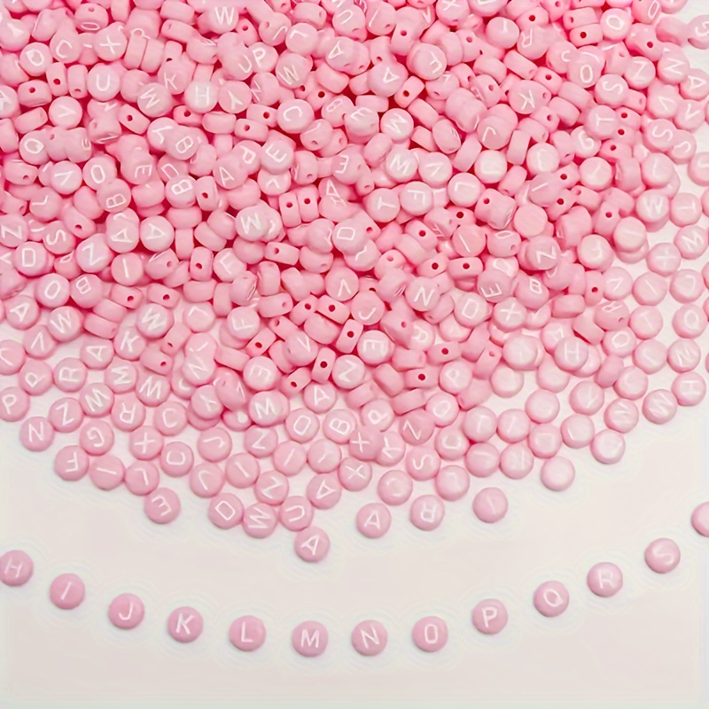 

500 Pcs Acrylic Pink Letter Beads With White Letters - Perfect For Diy Jewelry Making