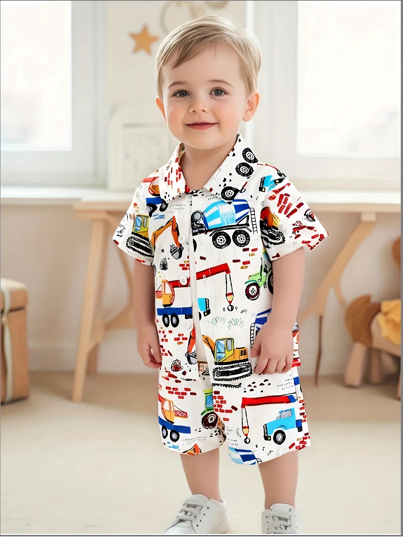 ensemble décontracté garçons à ans camion pelle imprimé Temu