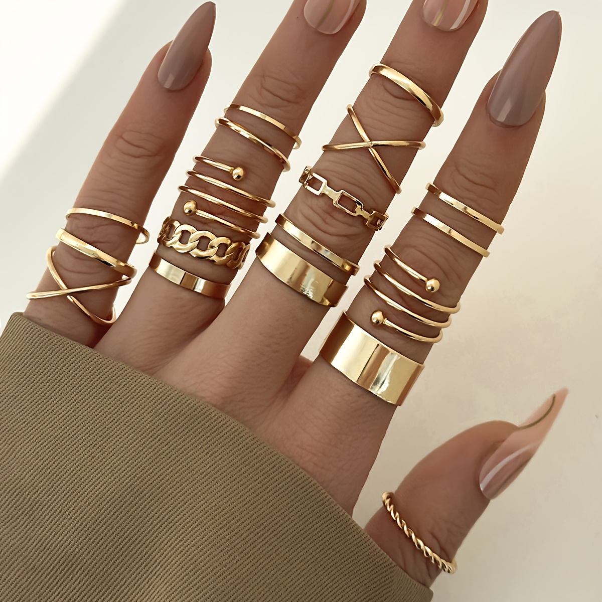 16pcs Alloy Ring Stackable Set Thin Ring Geometric Casual Versatile Wide Ring Set Knuckle Ring Daily Versatile Set