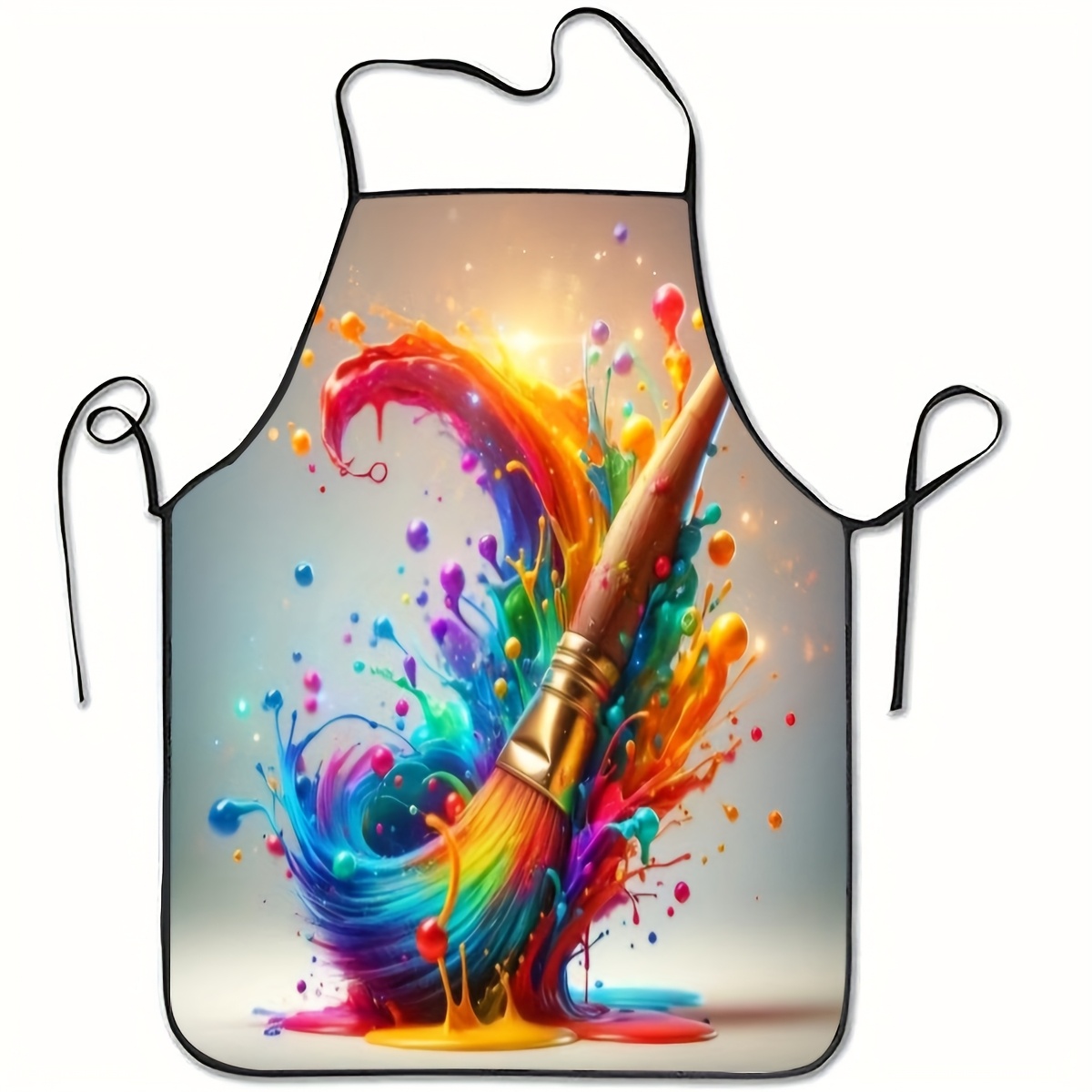 TEMU 1pc Artistic Splatter Apron With Paintbrush Design – Vibrant And Colorful Kitchen And Party Apron For Cooking, Painting, Art Classes – Durable,