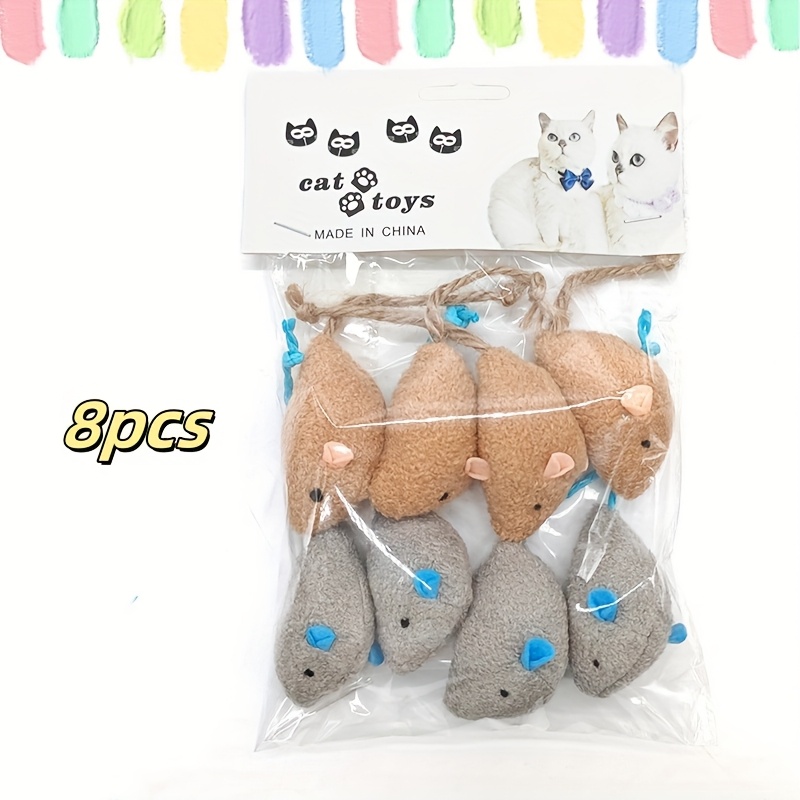 TEMU 8pcs Of Mouse Shaped Cat Toys, Durable Pet Toys, Soft Plush Material For Indoor Use, A Holiday Gift That