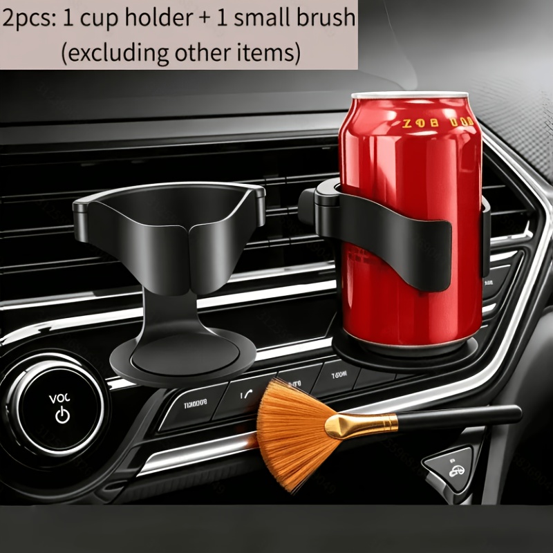 TEMU Adjustable Car Air Vent Cup Holder And Cleaning Brush, Universal Car Drink Coffee Bottle Mount, Installation Without Shaking, Interior Car