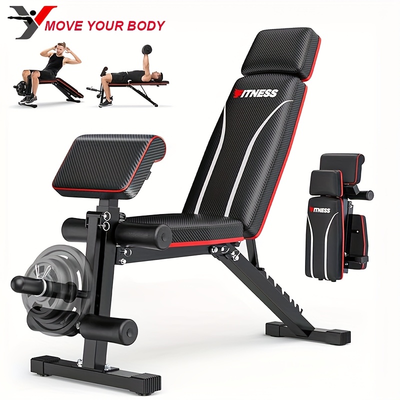 TEMU Versatile Weight Bench, Exercise Bench Featuring Pad, Leg Developer, And Weight Plate Storage, Collapsible Strength Training Bench For Fitness,
