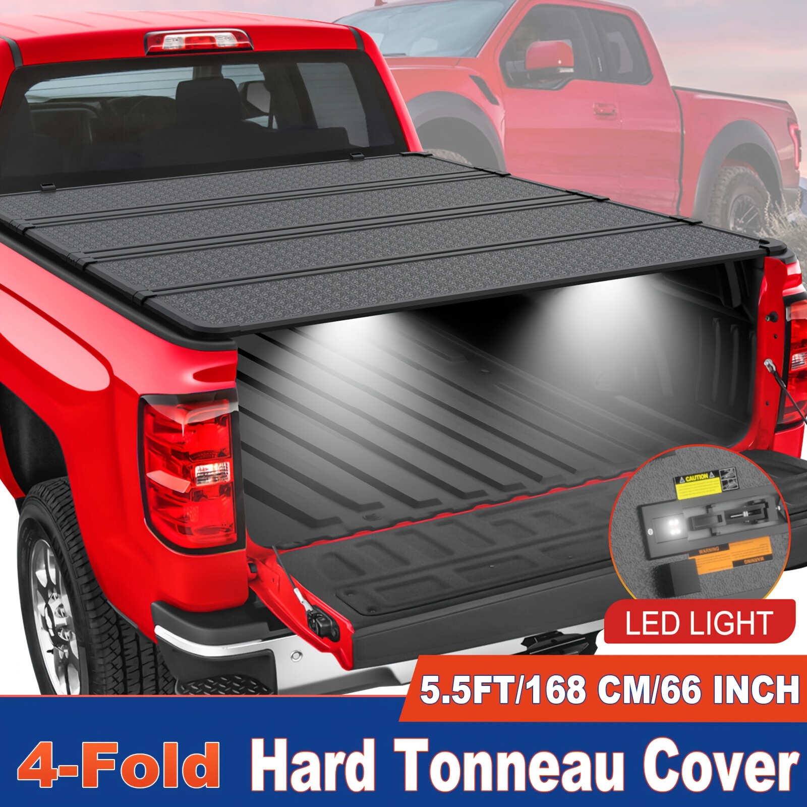 

5.5ft Hard Tonneau Cover 4-fold For Ford F150 Truck Bed 2015-2024 With Light