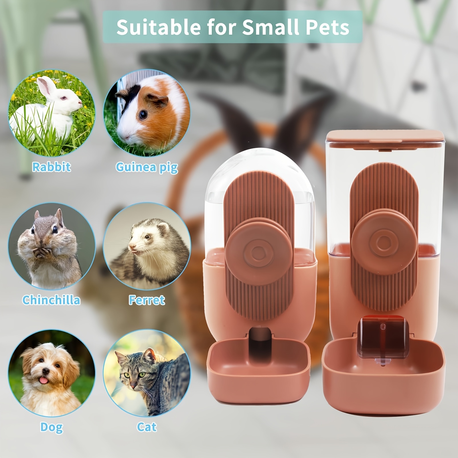 2pcs Hanging Automatic Pet Food Water Dispenser, Auto Gravity Pet Feeder And Waterer Set, Cage Cat Food Bowl Dog Feeding Station for Puppy And Kitten Rabbit Chinchilla Hedgehog Ferret, Without Battery