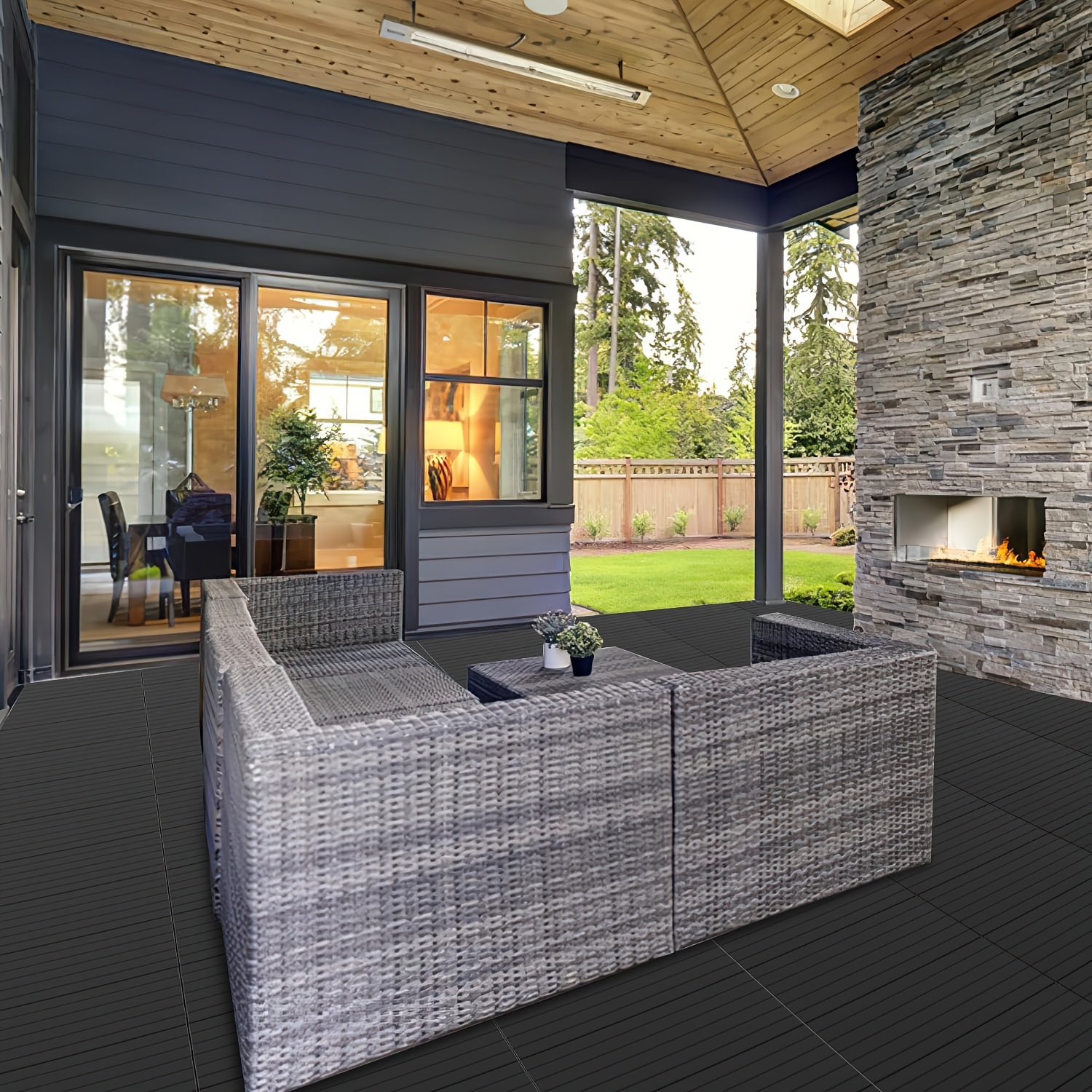 30 X 60cm, 6-12pcs, Terrace Tiles Wpc Tiles Made Of Wood Plastic Composite, Dark Grey, Balcony Tiles, Interlocking Tiles, Garden Foundation Decoration