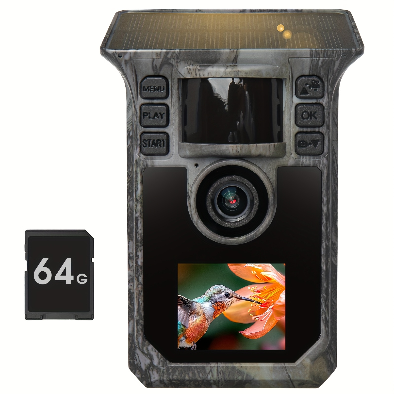 TEMU Caméra de surveillance solaire 4K pour , caméra 64MP avec vitesse de déclenchement de 0,2 s, caméra de chasse avec de 130°