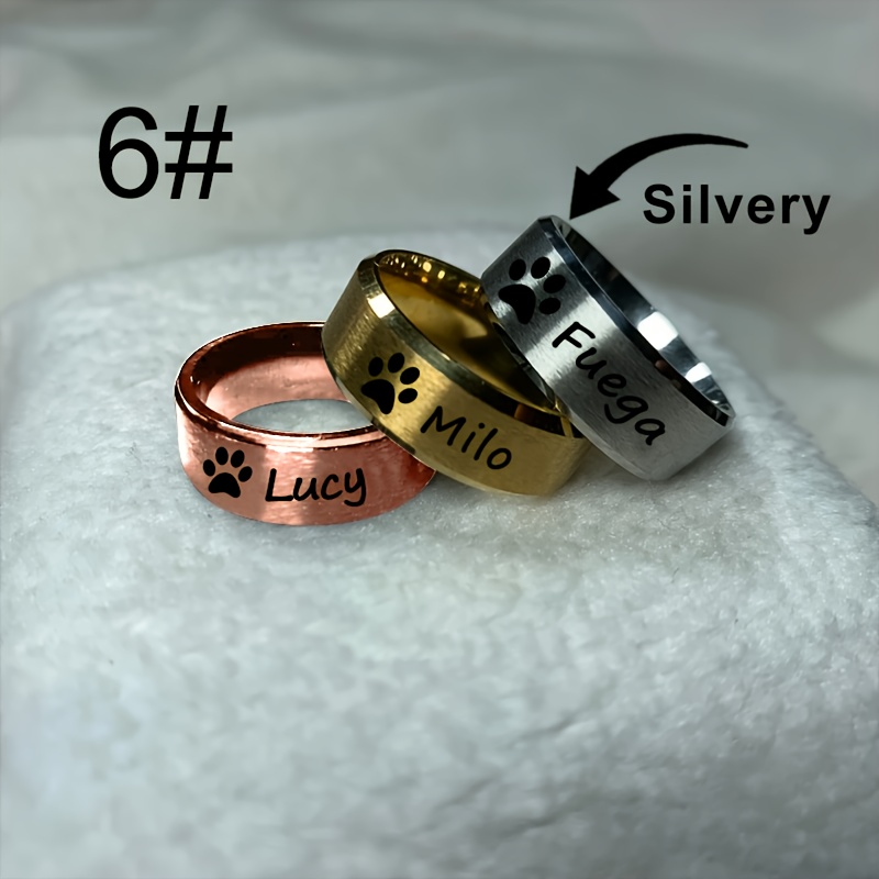 TEMU 8mm Custom Ring - Personalized Engraved Name And Message - Stainless And Cat Lover Memorial Gift For Men And Women - Unique Pet Owner Keepsake