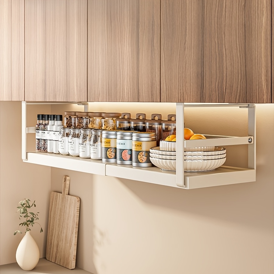 TEMU Heavy-duty Adjustable Under Cabinet Storage Rack & Organizer - Commercial-grade Kitchen Shelving System With Hanging Basket, Space-saving Pantry