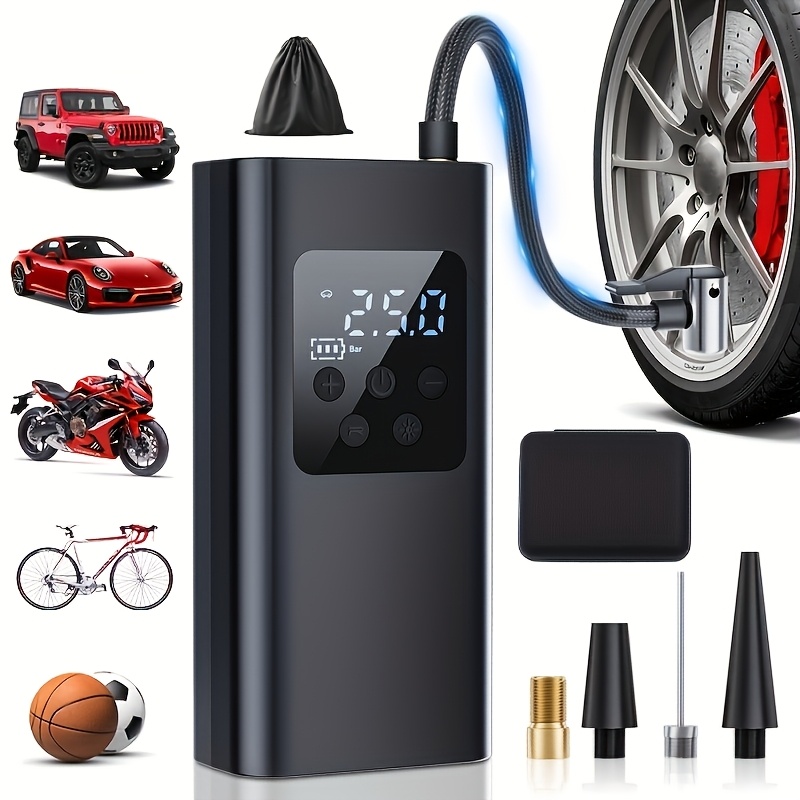 TEMU Wireless Portable Mini Tire Inflator With Digital Display And Pressure Gauge - Usb Rechargeable Air Compressor Pump, For Cars, Motorcycles,