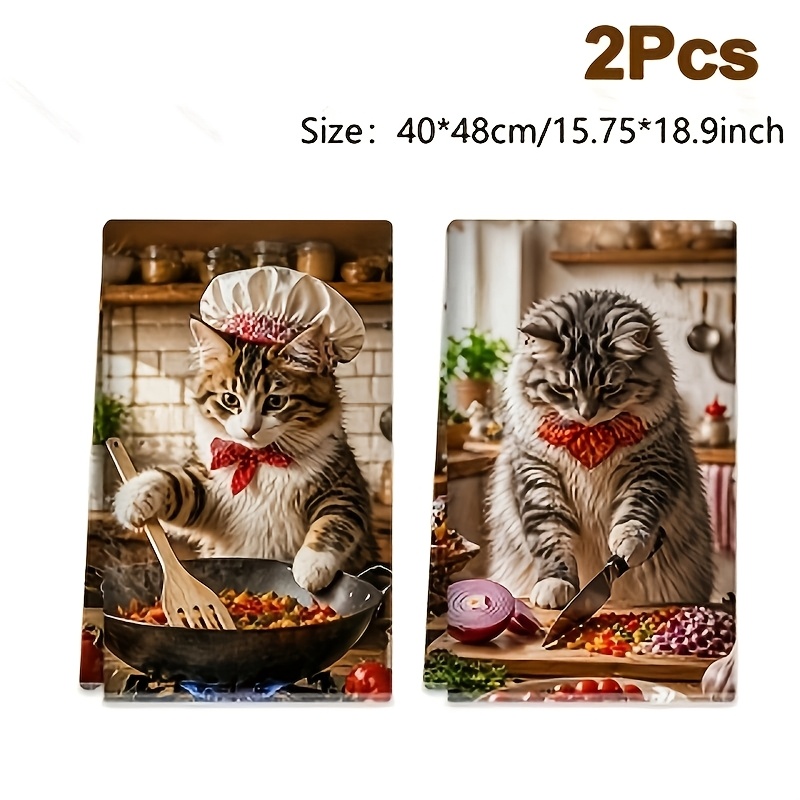 TEMU 2pcs, Chiffon de cuisine Chat, Chiffon de nettoyage avec de cuisine pour chat, Doux et absorbant, Moderne pour la décoration intérieure, Idéal