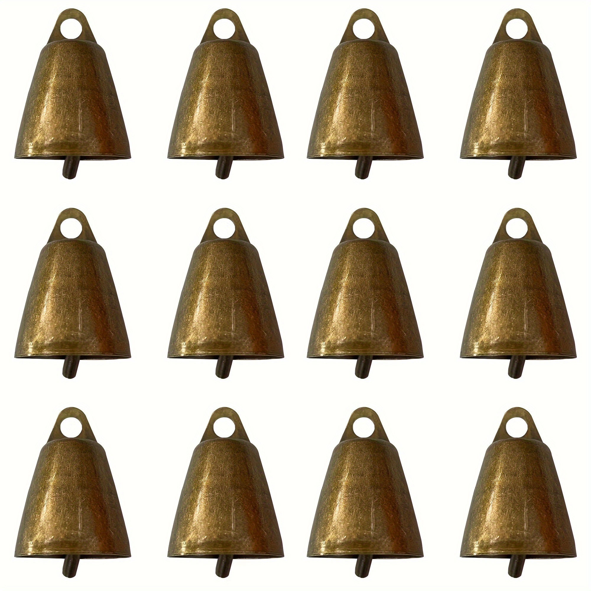

12pcs, Rustic Bronze Metal Cow Bells, 1.4 X 1.1 Inch Dog Bells, Loud Animal Copper Bells For Cattle, Sheep, And Small Pets, Anti-theft Accessories With 0.2 Inch Hanging Loop
