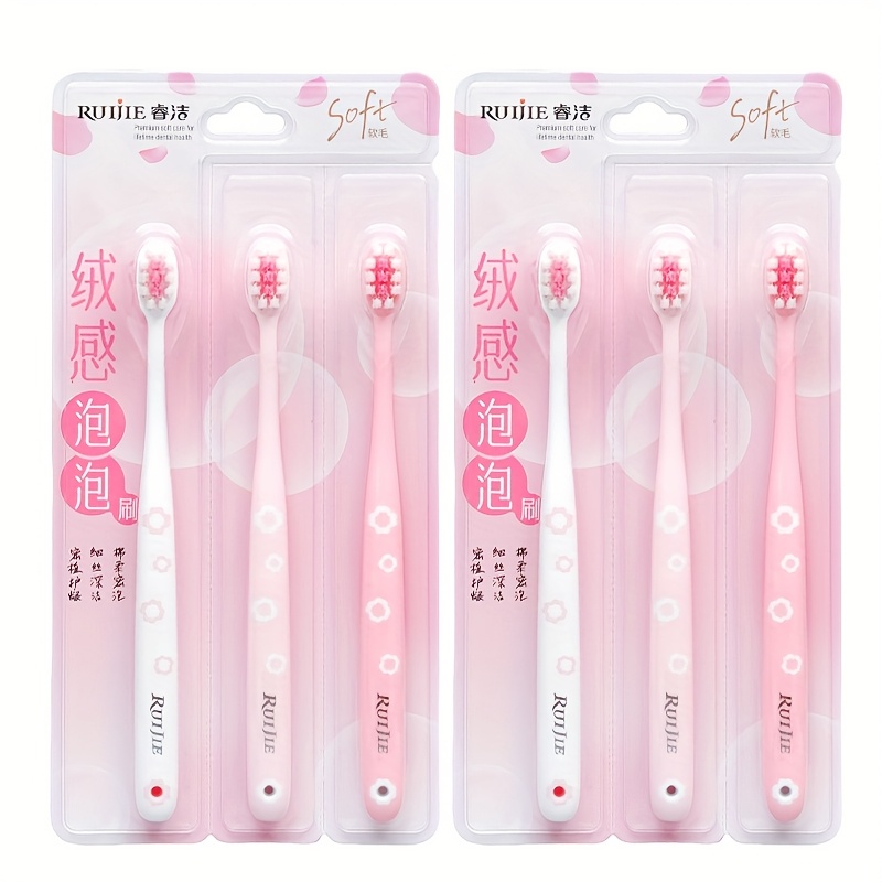Image of 6 Pink Cherry Adult Toothbrushes With Soft Bristles And A Small Head, Designed For Cleaning Of Teeth And Mouth, Individually Packaged, A Travel Essential, And A Great Gift For Women