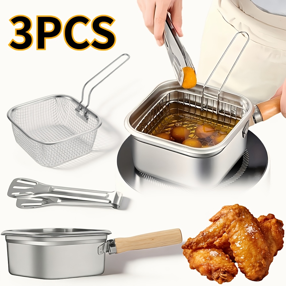 Image of Stainless Deep Frying Pan With Clips, Fryer Pot With Universal Stovetop Compatibility, Heavy-duty Cooking Pot For Home & Outdoor, Ideal For Frying, Soup & Food Serving, Kitchen Essentials