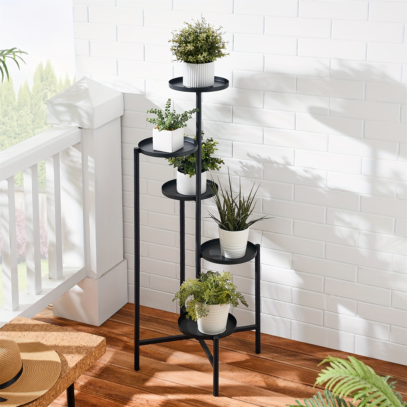 

Metal Flower Stand, , 5 Pots, Plant Stand, Indoor And Outdoor, Waterproof Flower Shelf, Plant Shelf, Multi-tier Flower Stairs For Garden, Balcony, Yard, Living Room, Black