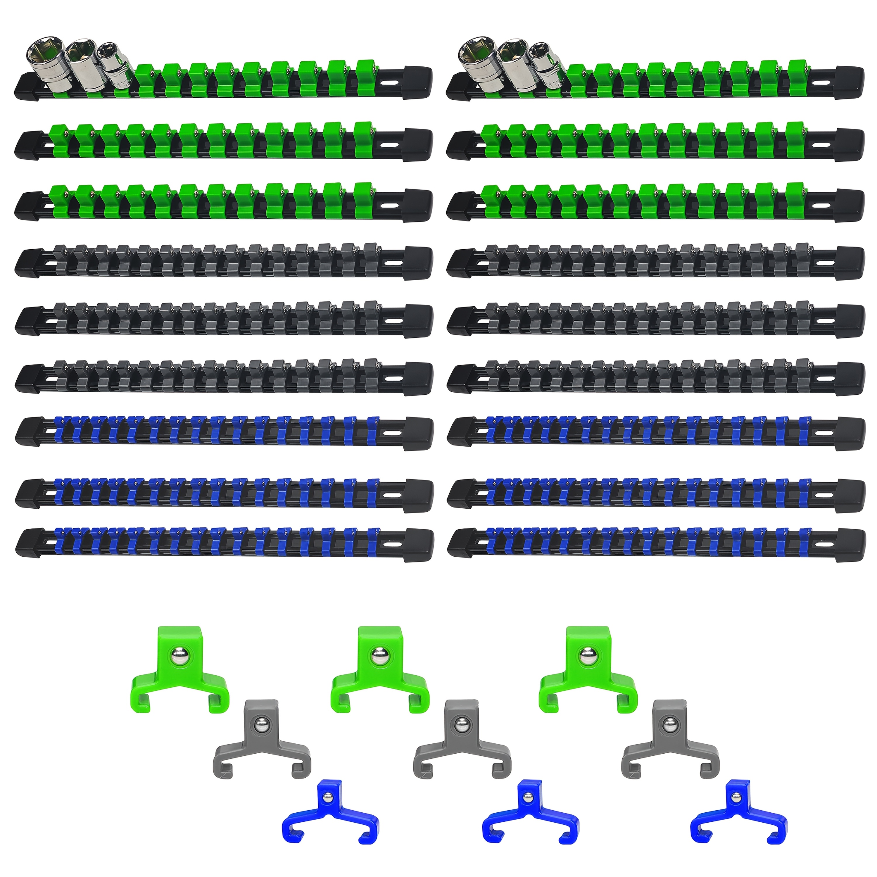 TEMU 18pcs Socket Organizer Set, 1/4-inch X 96 Clips, 3/8-inch X 90 Clips, 1/2-inch X 72 Clips, Socket Organizer For Tool Box Drawer, Drive Socket Trays, Socket Holder Clip Rail