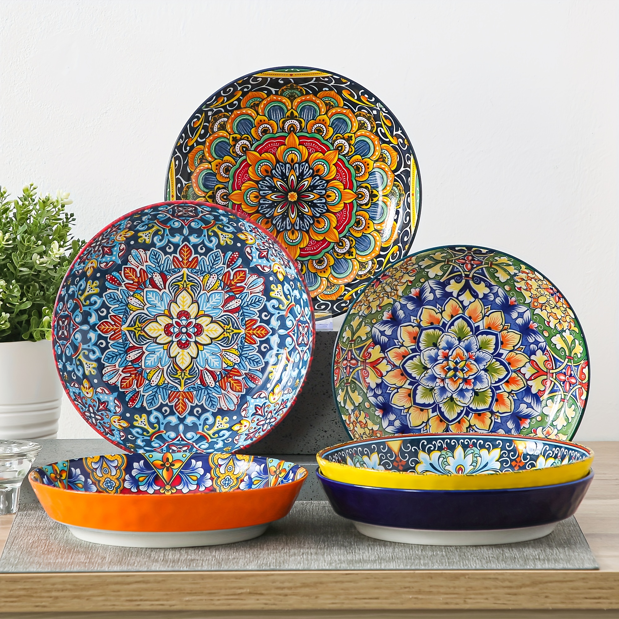 

32 Oz Porcelain Bohemian Style Pasta Bowls, Set Of 6