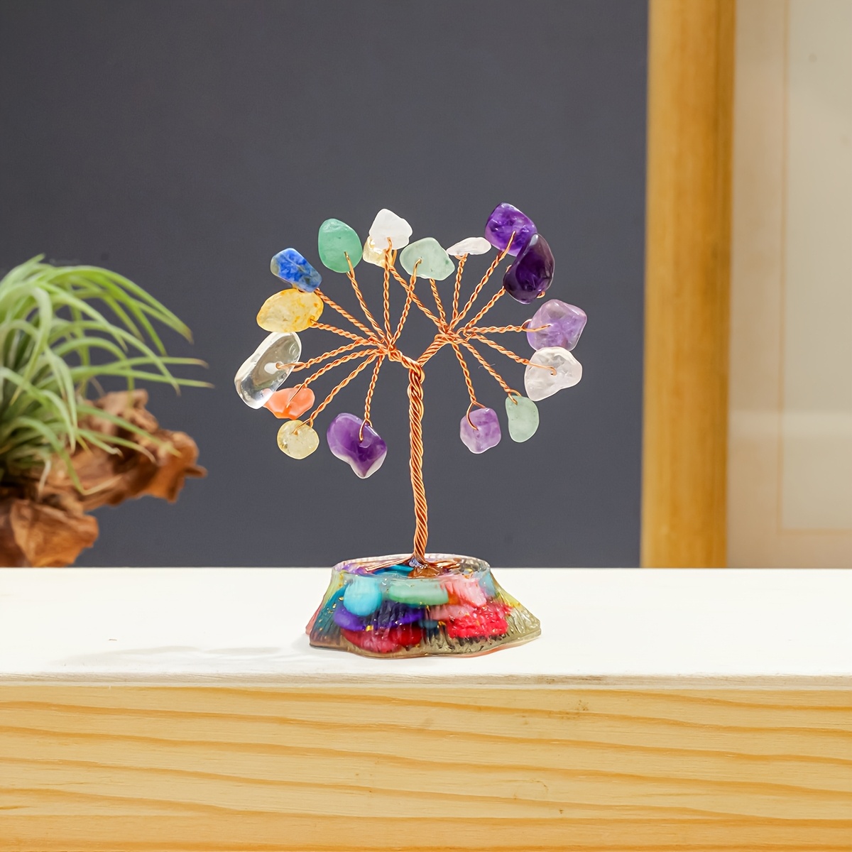 TEMU 1 pz Elegante Ornamento di Albero di Fiori di Naturale a con Base in Resina, di di Naturale, Piante in Vaso per la Decorazione di Auto e Casa