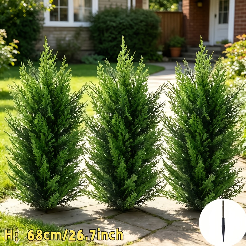 TEMU 3pcs Artificial Ground Plug Pine Trees - With Ground Plugs, High-quality Extra Large Fake Plants, Realistic Tropical Greenery, Faux Leaves -