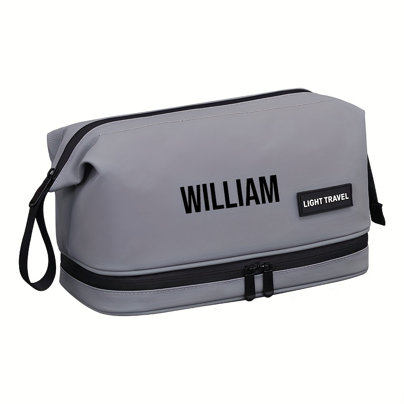 TEMU Custom Embroidered Men's Dopp Kit- Personalized Double Layer Zipper Travel Toiletry Bag, Large Capacity High Quality Cosmetic Organizer ,