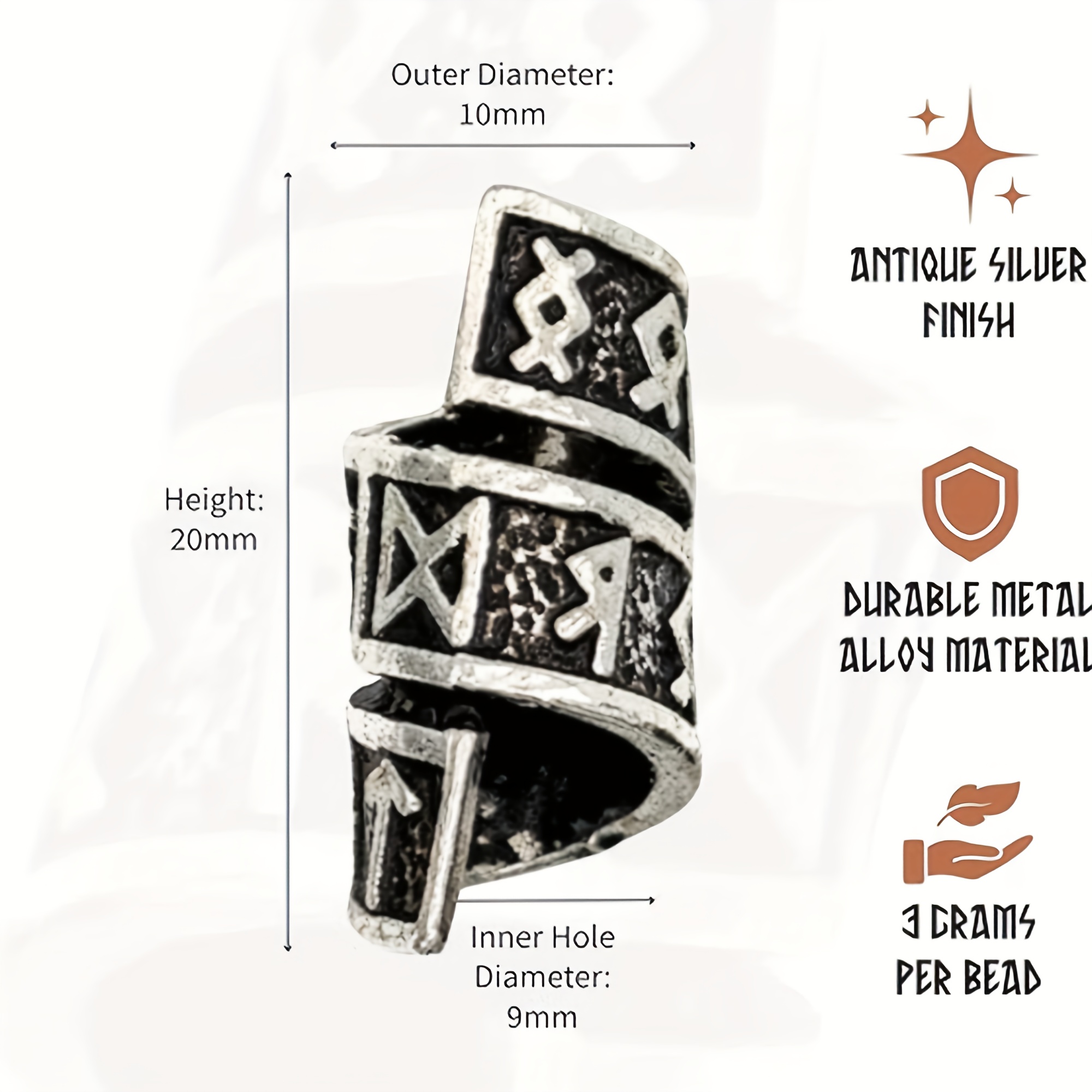 набір кільців для бороди viking, 6 шт. - скандинавські резинки для волосся, підходять для дредів і бороди, вінтажний  , залізний сплав, кругла форма, не потребують живлення,   підходять для ювілеїв, аксесуари для бороди, шпилька для волосся, toka Опис товару 3
