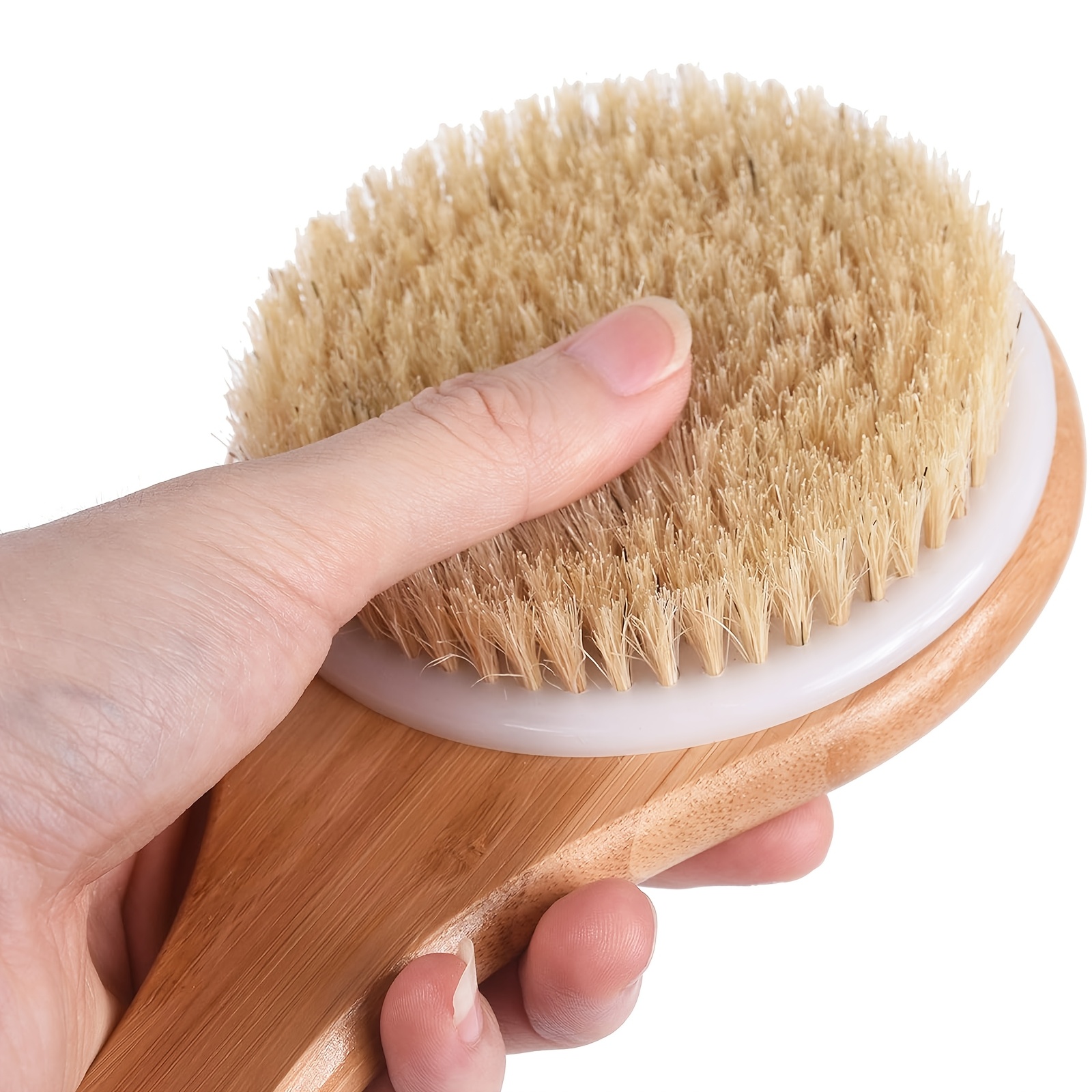 long handle bath brush with rope back scrubber for deep cleaning light beige   bathroom accessory for men and women Product details 2
