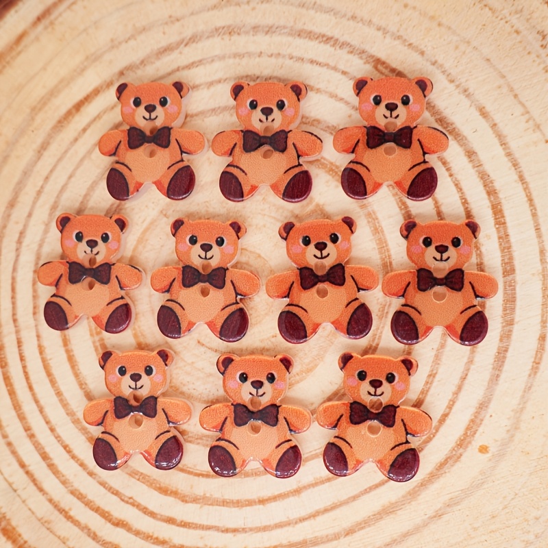 TEMU 10pcs Cartoon Bear Buttons, Made Of Resin With An Orange Main Body, With Dark Brown Ears, Paws, And Bow Ties. Features , A Brown Nose, And