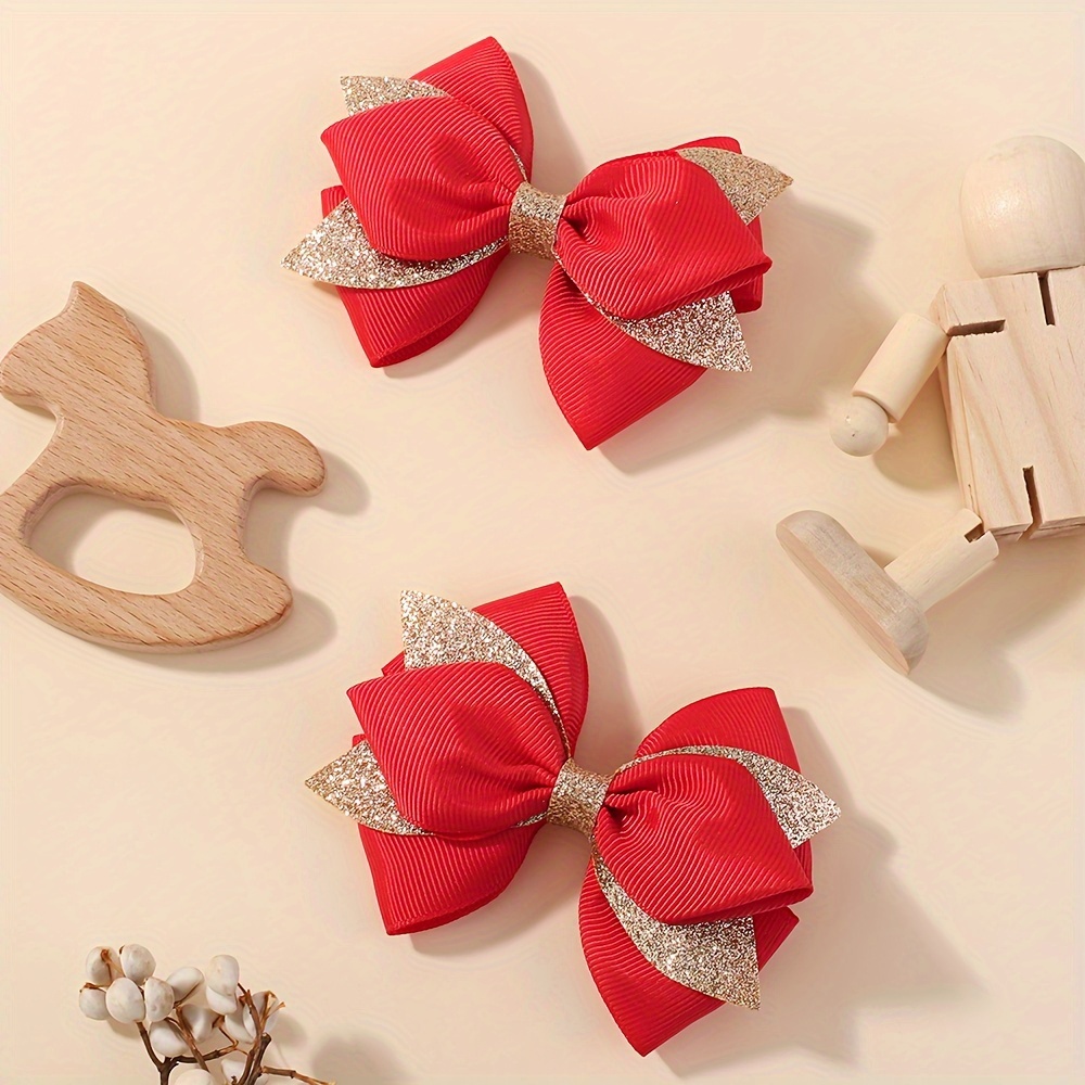 

2- -colored Bow Hairpins Printed Ponytail Accessories