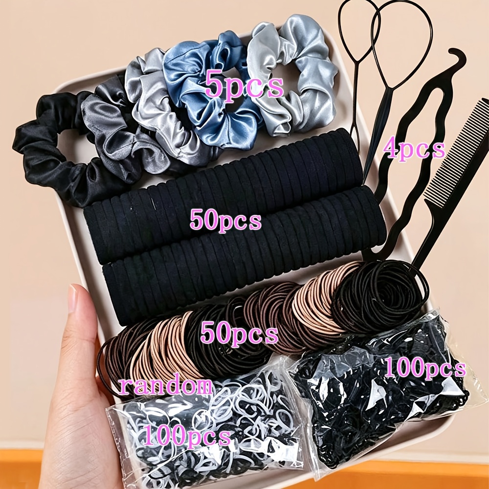 TEMU 309pcs Basic Fashion Hair Accessory Set, Versatile Color Hair Tie Set, Covers All Your Hair Ties For An Entire Autumn And Winter, Includes Hair