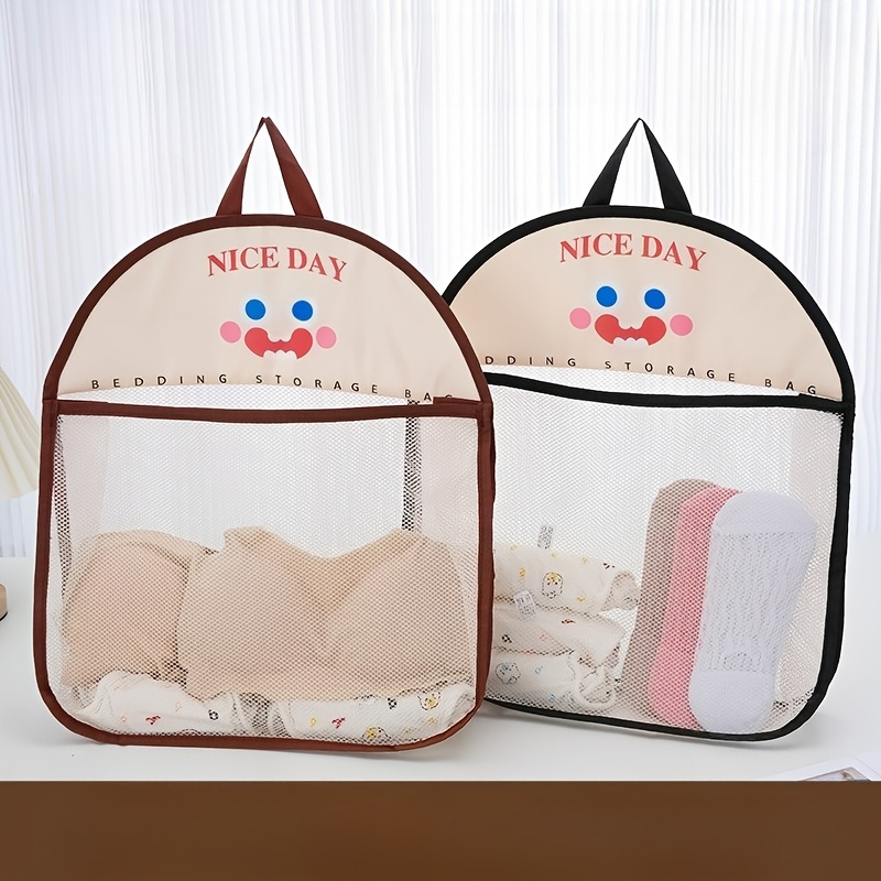1 Bolsa de almacenamiento colgante de malla - Bolsa de acabado de tela transpirable con lindos diseños de animales, diseño plegable que ahorra espacio, adecuada para ropa interior, calcetines, adiciones de lavandería montadas en la pared, regalo ideal para acabados del hogar, 4 bolsas de almacenamiento de temporada disponibles