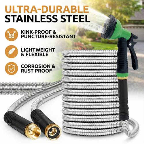 item picture heavy duty 100ft water hose with 10 function nozzle pet safe