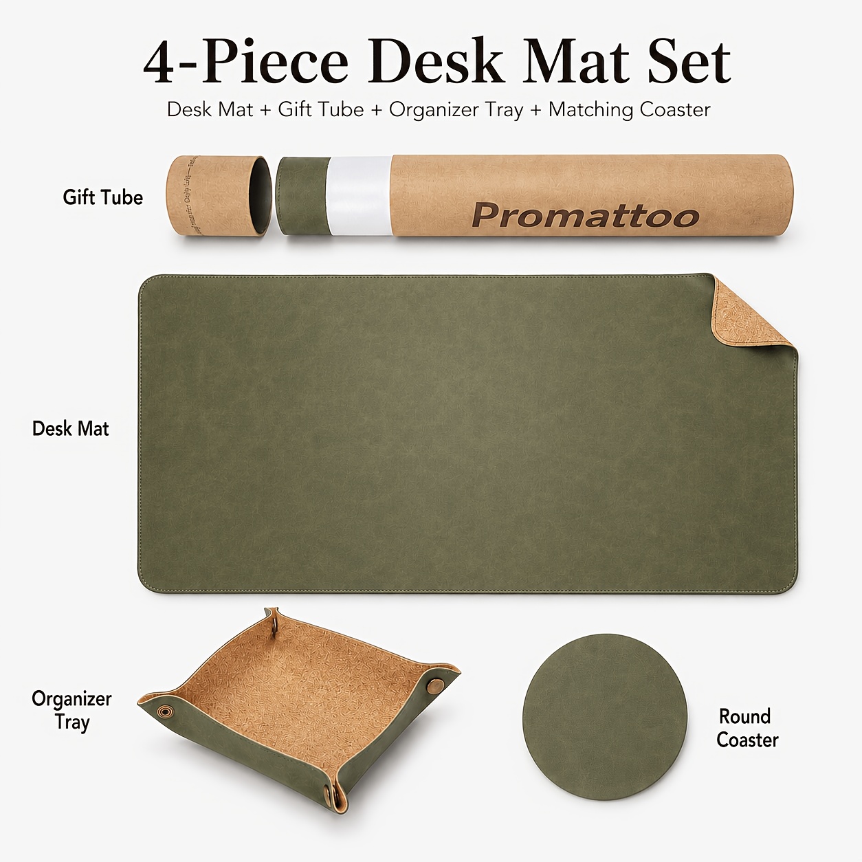 TEMU Premium 4pcs Faux Leather Desk Mat Gift Set With Large Desk Pad, Valet Tray, Coaster And , Non-slip Water-resistant Mouse Pad And Desk Protector