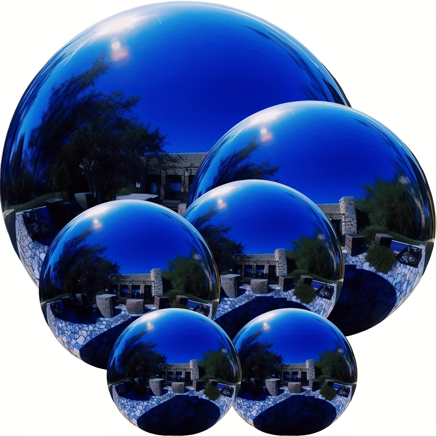 

6pcs, Stainless Steel Gazing Ball, Blue Mirror Polished Hollow Ball Reflective Garden Ball, Pre-drilled Gazing Globe For Home Garden Ornament Decorations
