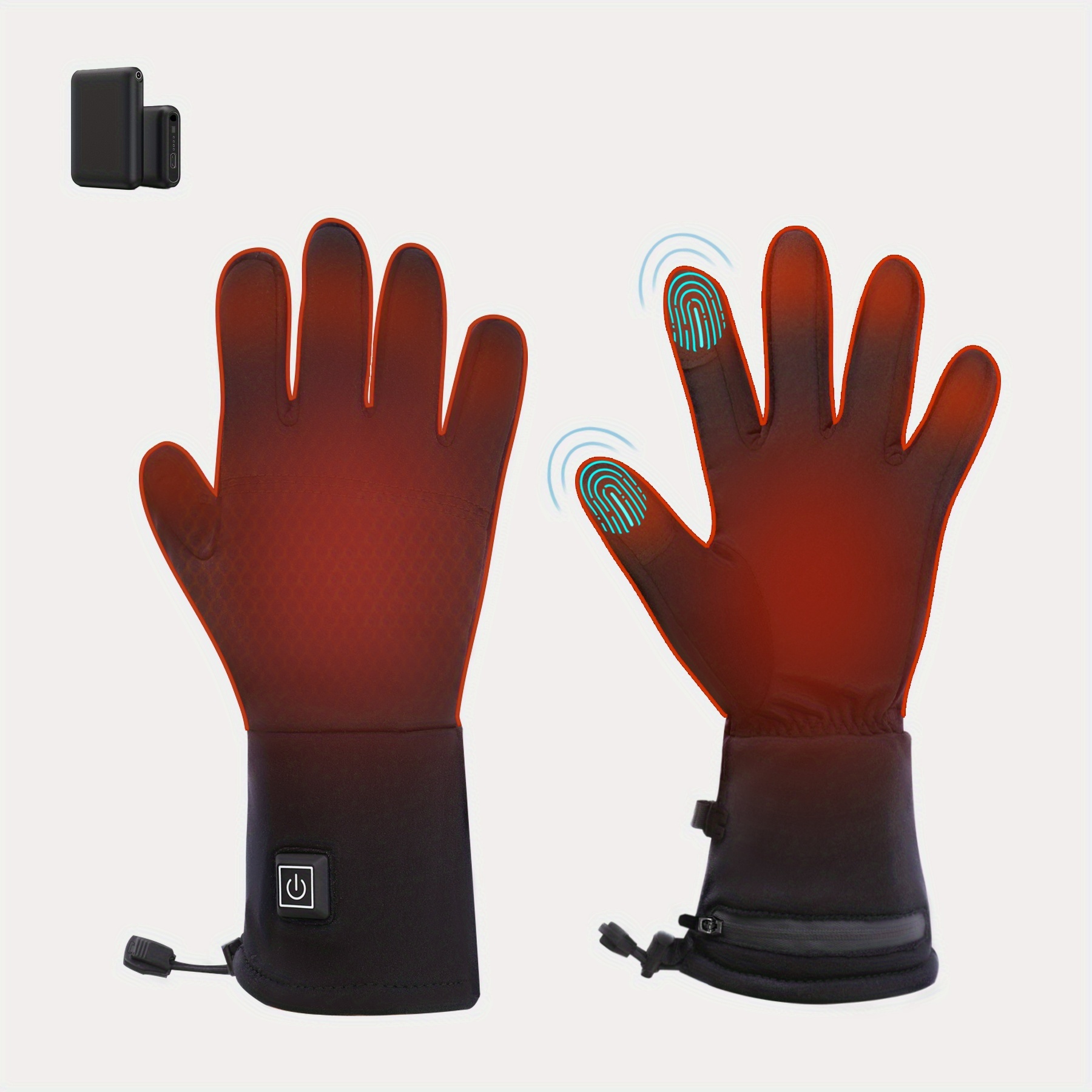 TEMU Gants Chauffants pour Hommes et Femmes Rechargeables, Chauffe-Mains Électrique Hiver Flexible et Fin avec Écran Tactile, Pack de 2 Batteries,
