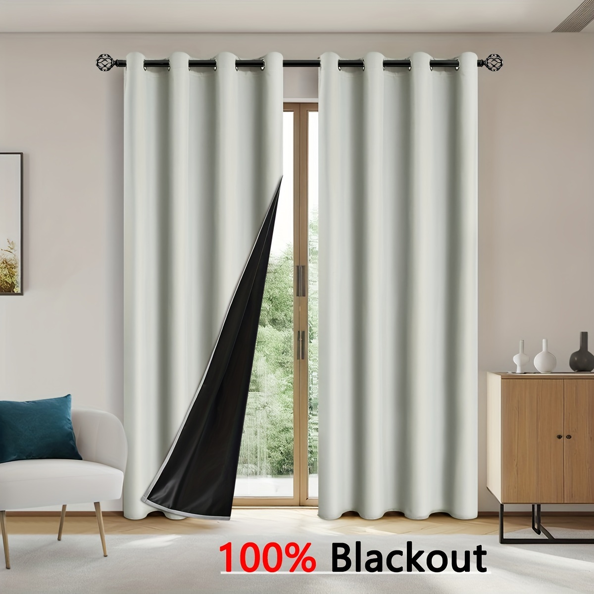 2 pack contemporary blackout curtain panels thermal insulated twill weave grommet top drapes with eyelet for sun protection uncorded   polyester for living room bedroom   rooms details 9