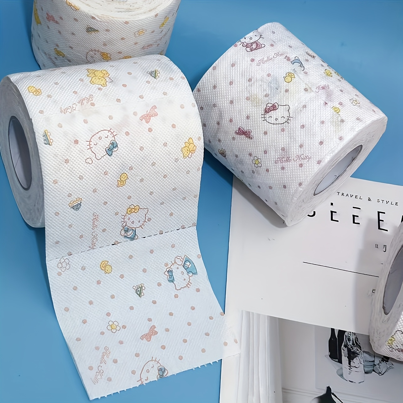E-shop 1 Rolle Sanrio Hellokitty bedrucktes Papier mit zufälligem Muster, Kt Katze bedrucktes Papier, Haushalt Küche Toilettenpapier, Kernrolle, Kuromi