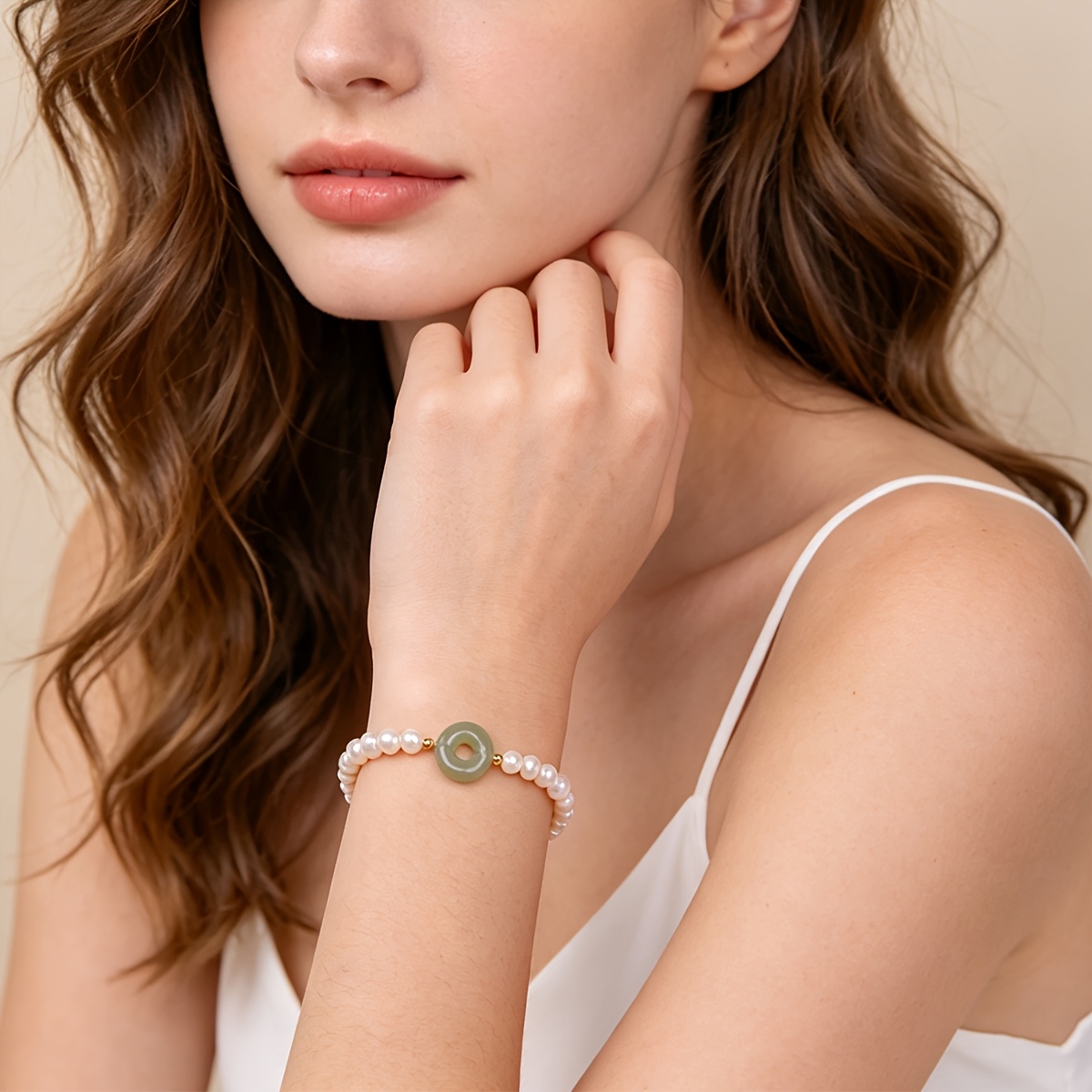Women's Freshwater Pearls & Green Stones Bracelet, Gift Boxed