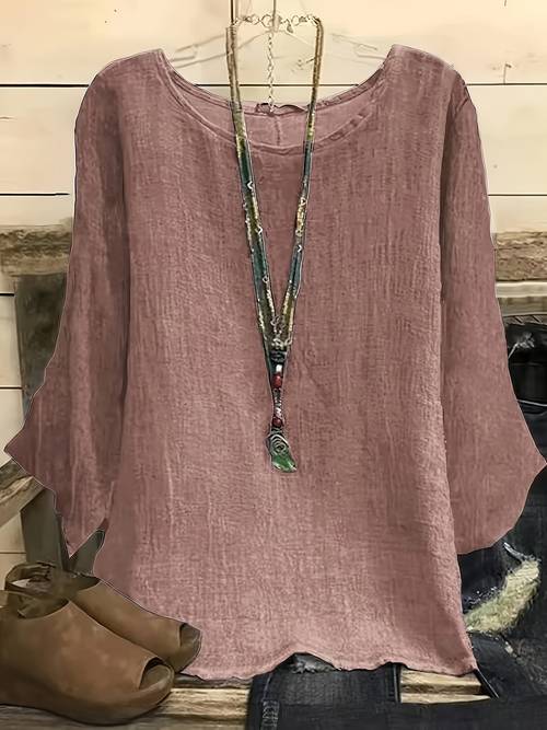 plus size plus size casual womens clothing round neck three quarter sleeve solid color t shirt adult top