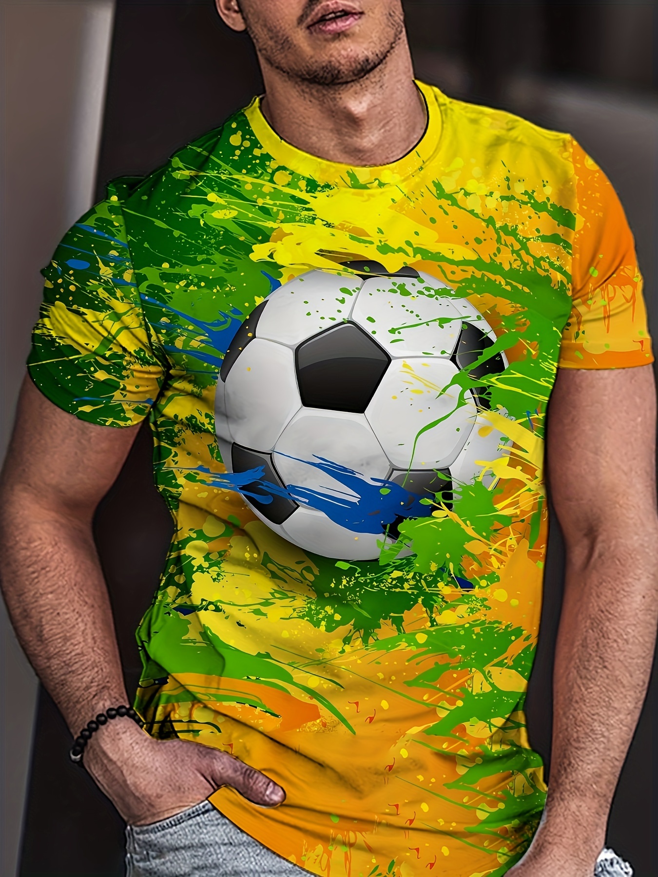 BRASILIEN Drucken Herren Freizeit Atmungsaktives Leichtes Kurzarm Rundhals  T-Shirt, Sommer Outdoor, Fußball Trainings Trikot