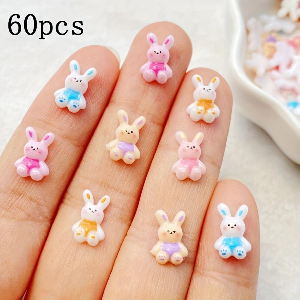 Image of 30/60pcs Mixed Resin Cute Cartoon Mini Rabbits - For Nail Art, Scrapbooking, Wedding Decorations And Jewelry Crafts With 3d Flat Back Decoration