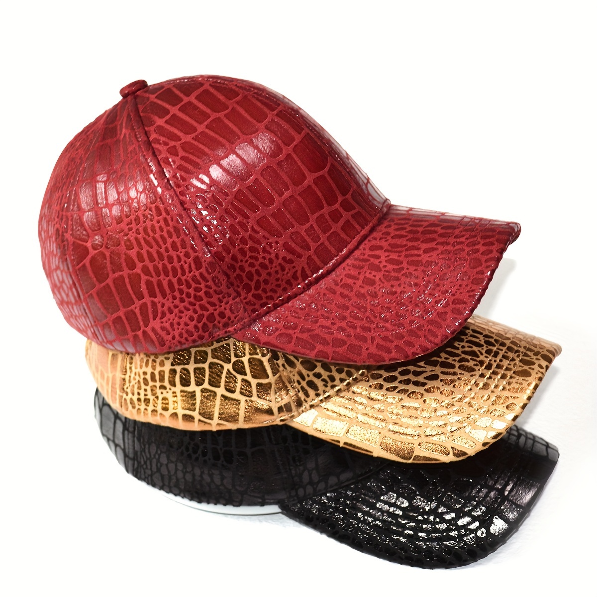 

Classic Crocodile Embossed Pu Leather Baseball Cap - Fashionable Solid Color Sports Cap With Adjustable Lightweight Design For Women And Men