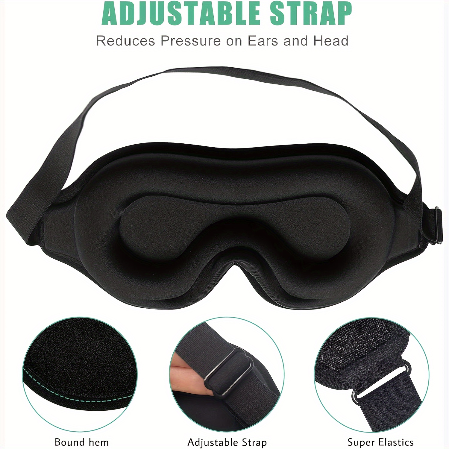 

1pc 3d Contoured Cup Sleep Mask, Adjustable Strap, Breathable & Soft Nylon, Black Light Blocking Blindfold For Men Women, Suitable For Side Sleepers, Ideal For Yoga, Traveling