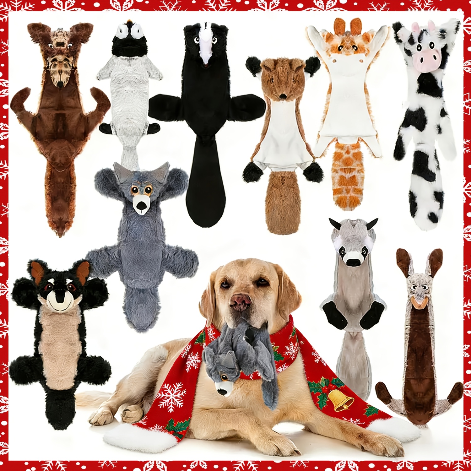 TEMU 10pcs Animal-shaped Plush Dog Toys Set - With , Pets Chew & Clean Teeth, Multi-animal Combination, Durable & Chew-resistant, Plush Toys For Dogs