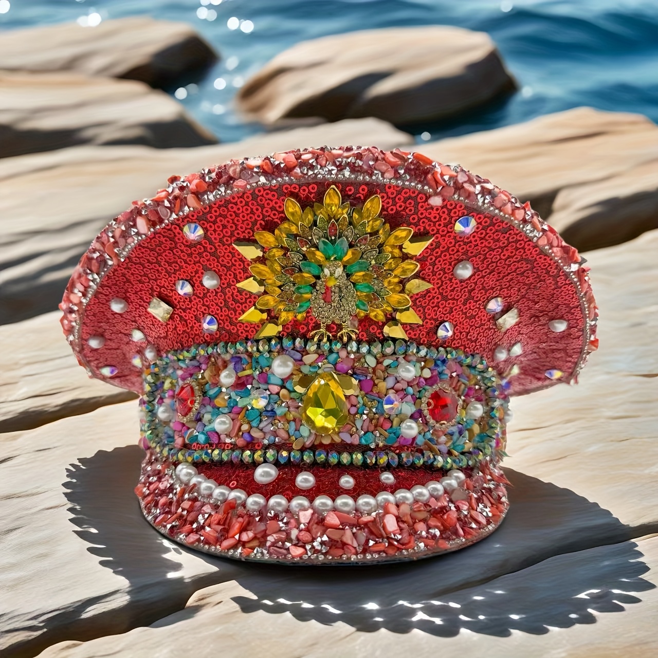 RED Sequin Rave Party Cosplay Captain Hat Military Burning Man OS Amazon.com: COSDREAMER Women main image 3