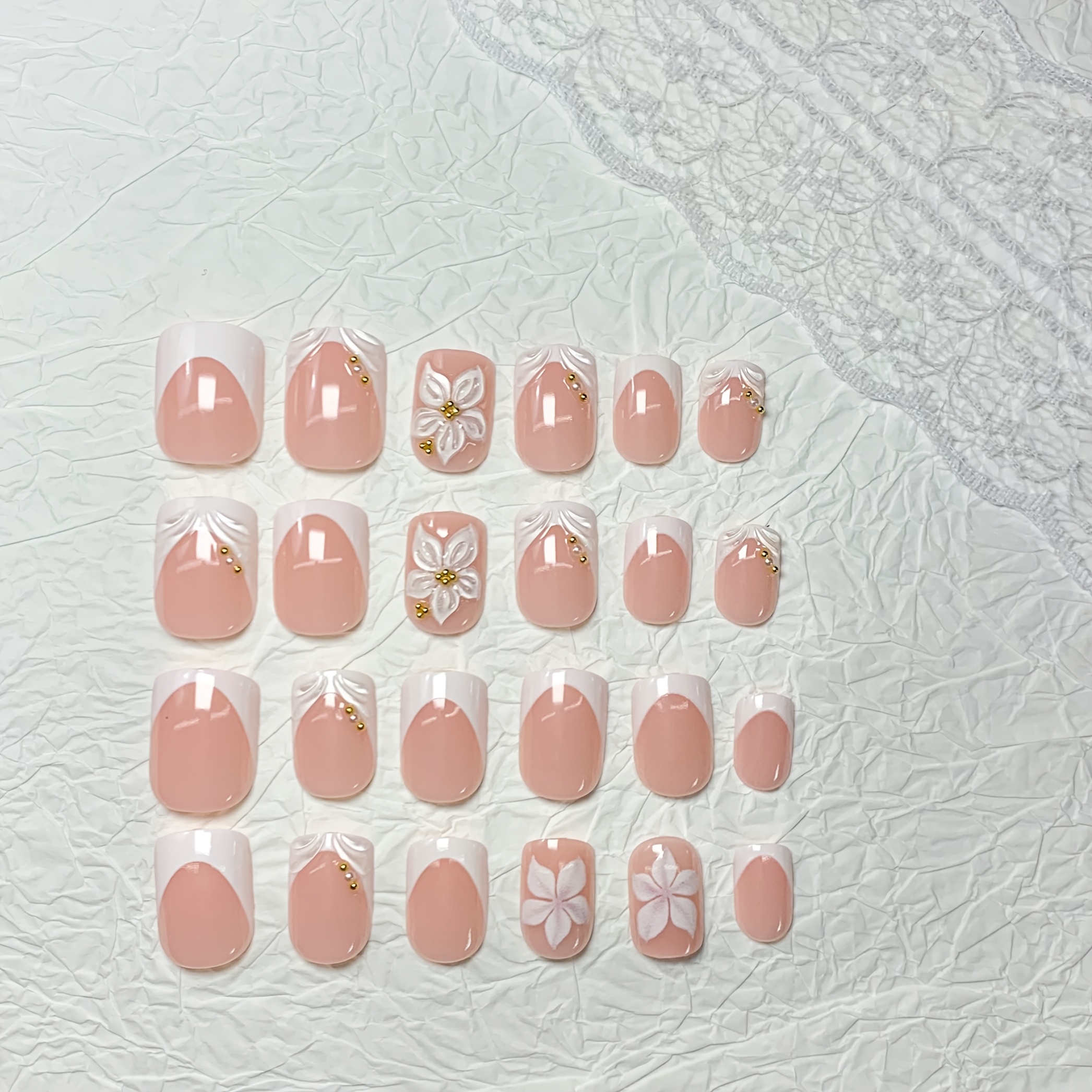 E-shop Frühling Neu Nacktes Rosa Kirschblüten Weißer Strich 3D- Weiße Blume Rüstung zum Anziehen Kleine Goldene Perlen Verziert mit Sanftem Stil