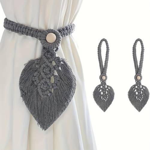 set of 2 bohemian style macrame curtain tiebacks handmade adjustable holdbacks featuring a beautiful design made from a soft cotton blend decorating windows in office balcony and living room