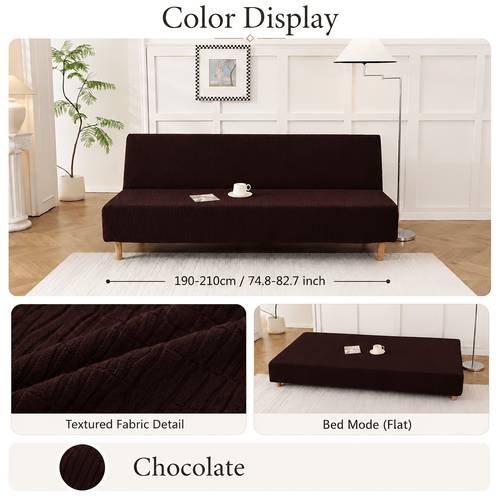 stretch armless sofa bed cover thick jacquard geometric slipcover for folding futon couch solid wrap 2 seater sofa cover for sofa bed elastic hem machine washable