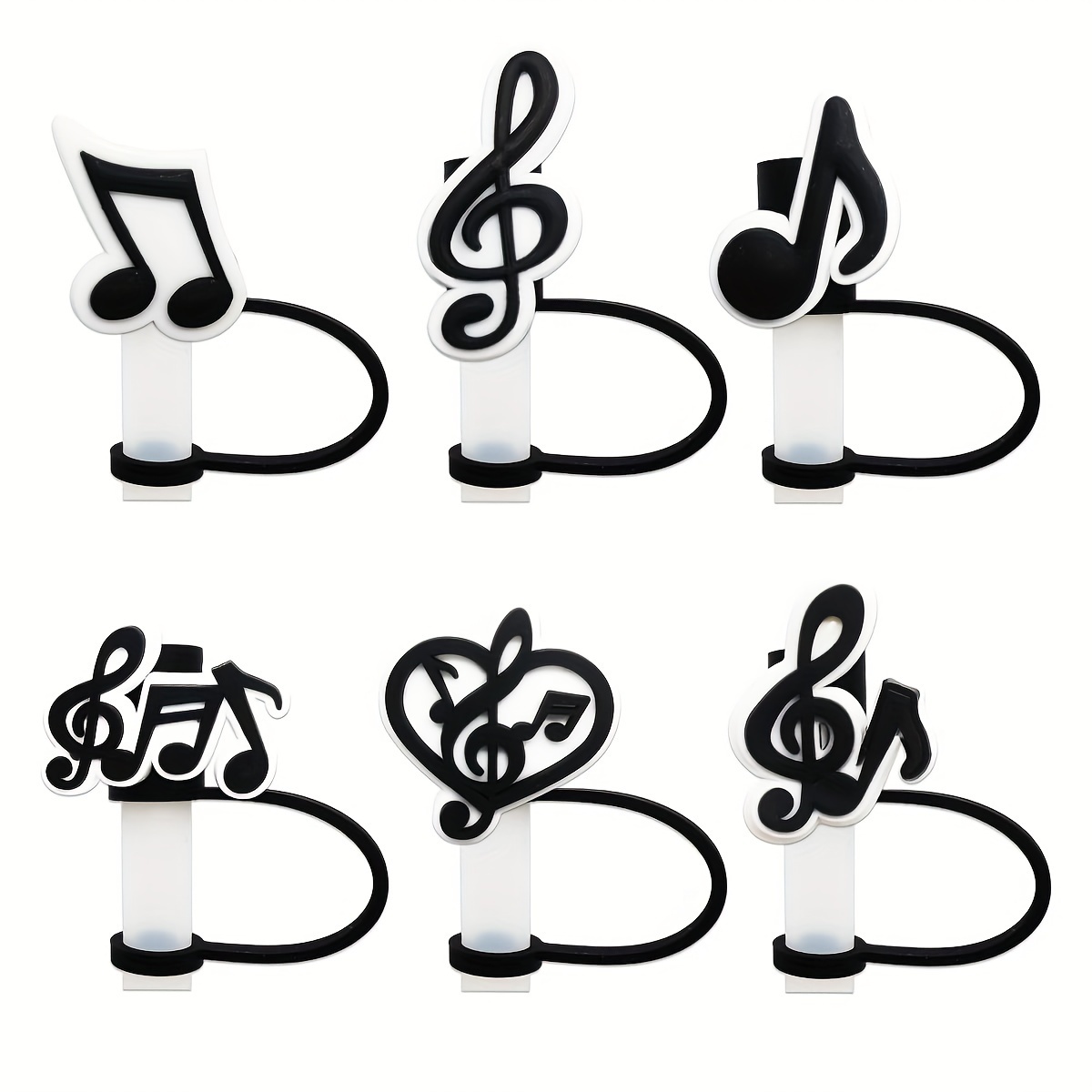 

6-pack Silicone Musical Note Straw Covers For 40oz Stanley Cup - Reusable, Dust-proof Toppers Fits 10mm/0.4in Straws Silicone Straw Covers Silicone Straw Tip Cover