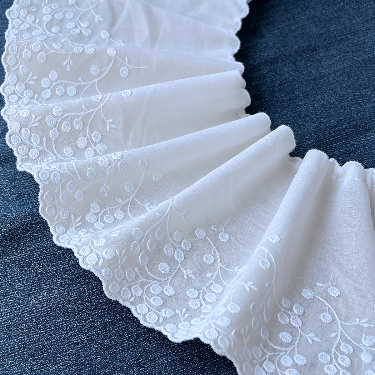 TEMU Encaje con bordado floral de 21 cm, dobladillo para falda de 1 , accesorio decorativo, tela de costura DIY para textiles del hogar y cortinas
