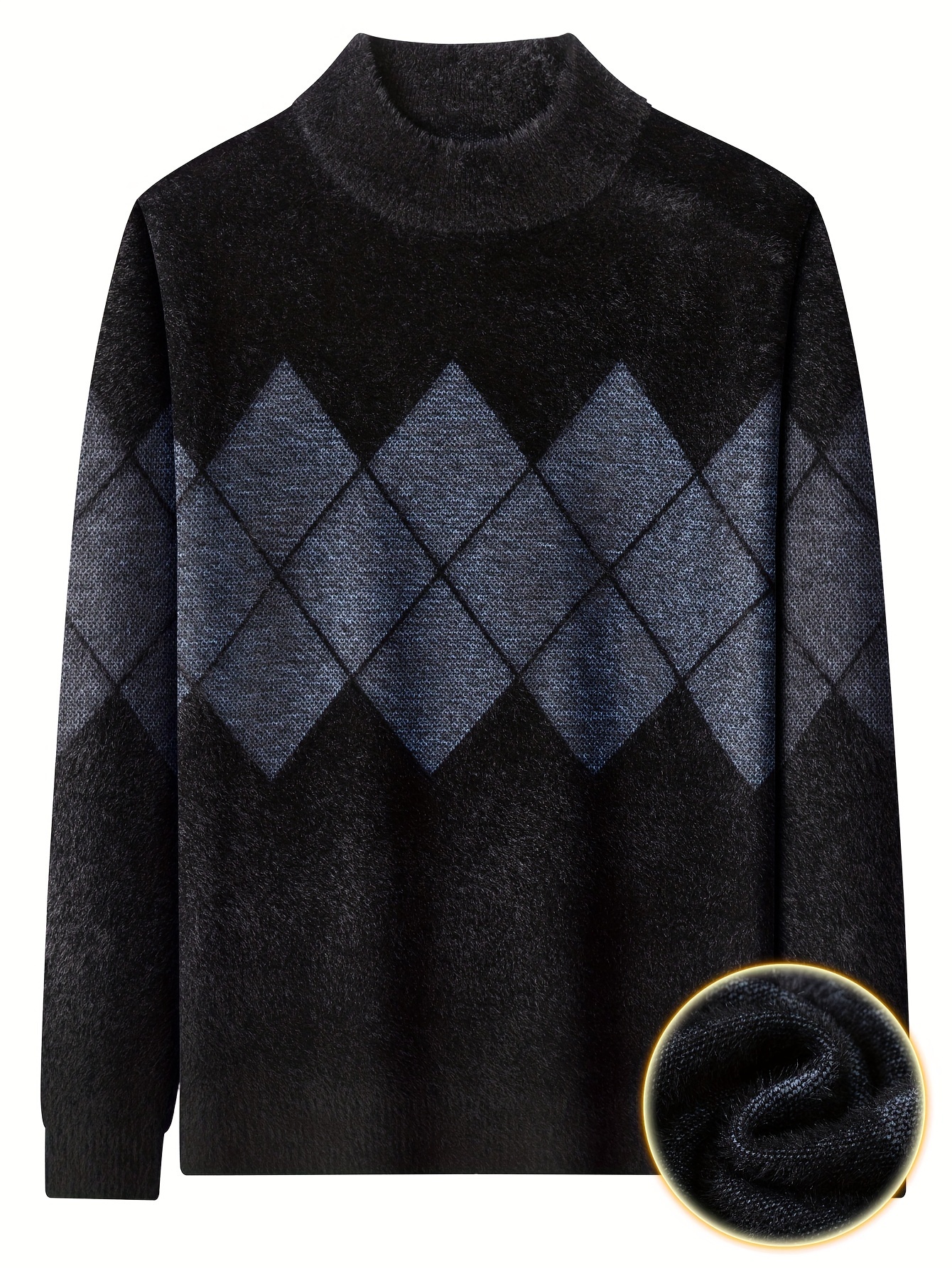 Suéter de punto de invierno para hombre Cuello con de rombos Jersey  mullido y regular